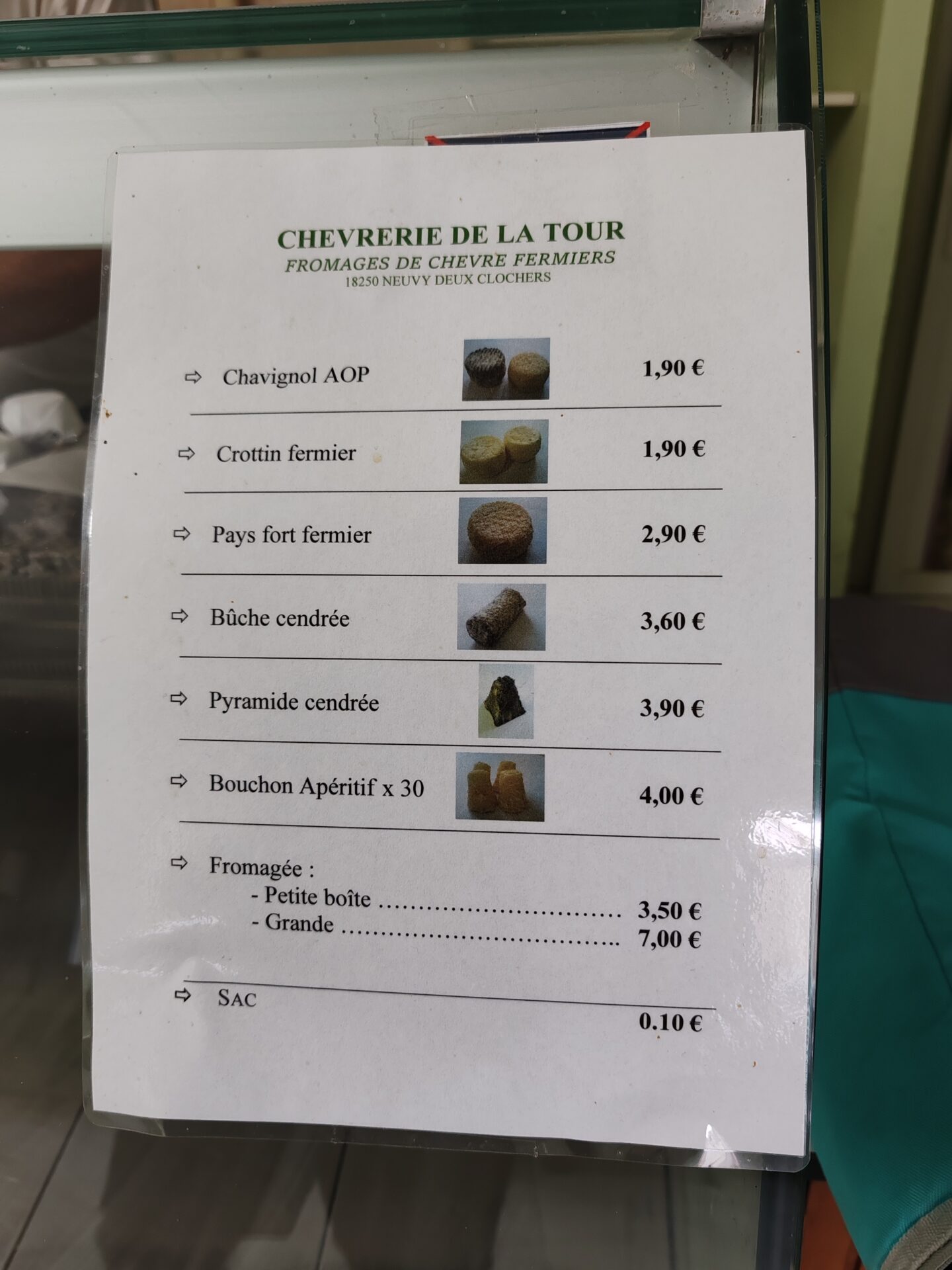 Tarifs chèvrerie de la Tour Chavignol